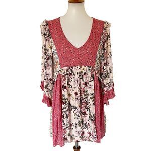 GiGio Oversized Tunic Blouse Top Shirt Dress Size Medium Floral Cottagecore Boho